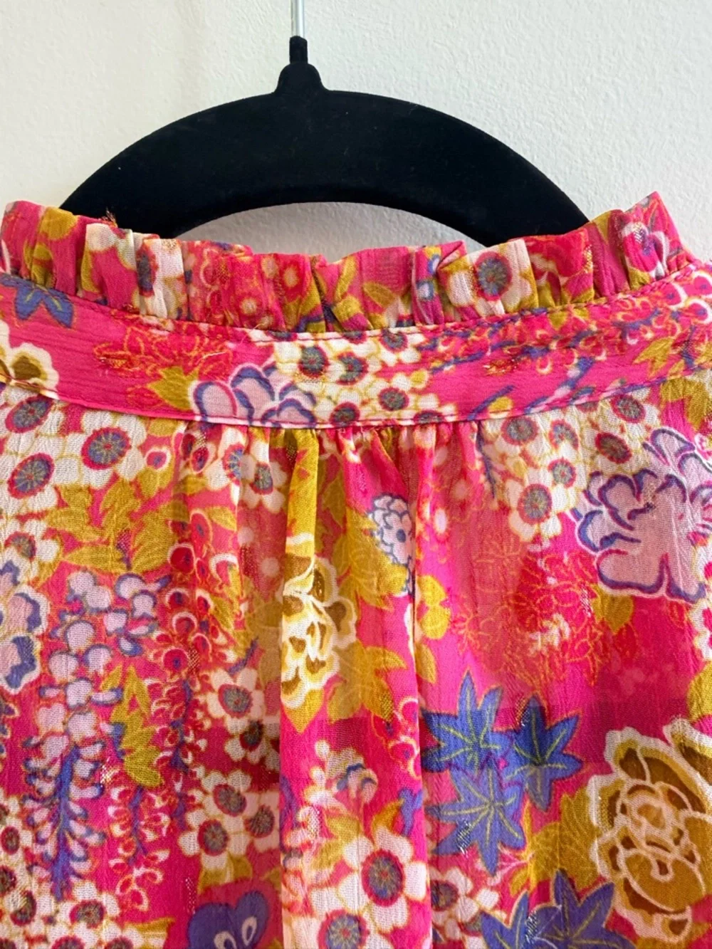 Joie Pink Floral Sheer Ruffle Sleeve Blouse - Smocked Waist - Size XS/TP